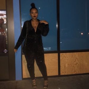 Black sequin velvet pants